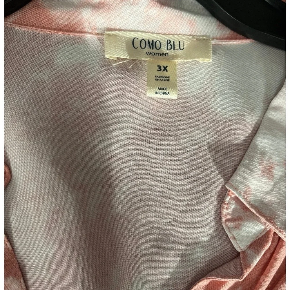 Como Blue Women's Tie Dye Button Up Shirt Peach NWOT 3X Tie Bottom Swim Cover Up - Picture 3 of 8